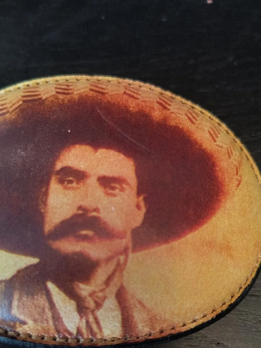 Brown Retro Leather Belt Buckle with Sepia Emiliano Zapata Portrait